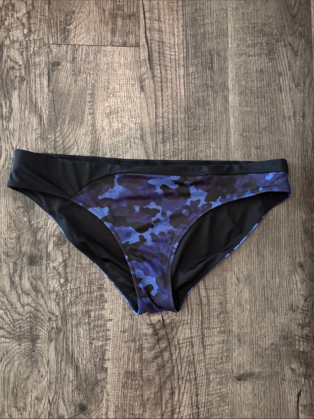 Athleta Mid-Rise Bikini Bottom - Blue Camo - Size Large